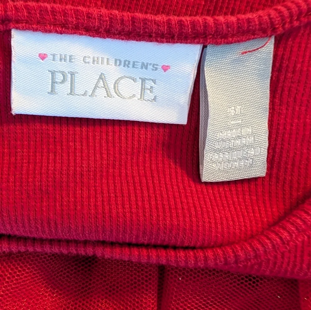 The Children's Place Red Long Sleeve Tulle Waist Dress with Gold Belt Size 5T - Picture 8 of 10